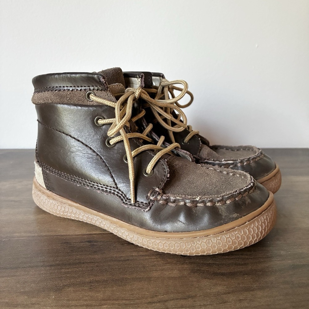 Livie & Luca Toro Mocc-toe Leather Lace Up Brown Ankle Boots Boys 12 12C
